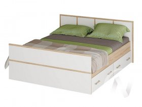 Двуспальная кровать 1,4м Сакура (дуб сонома/белый) в Прокудском - prokudskoe.mebel-nsk.ru | фото
