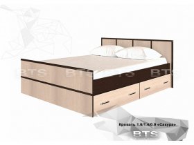 Кровать двуспальная с ящиками 1,4м Сакура (BTS) в Прокудском - prokudskoe.mebel-nsk.ru | фото