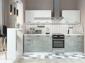 Кухонный гарнитур Дуся 2,0 м (белый глянец/цемент) в Прокудском - prokudskoe.mebel-nsk.ru | фото