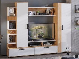 Стенка «Дакота» (дуб крафт золотой/белый ясень) в Прокудском - prokudskoe.mebel-nsk.ru | фото