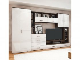 Стенка Коста МДФ (дуб венге/белый глянец) в Прокудском - prokudskoe.mebel-nsk.ru | фото
